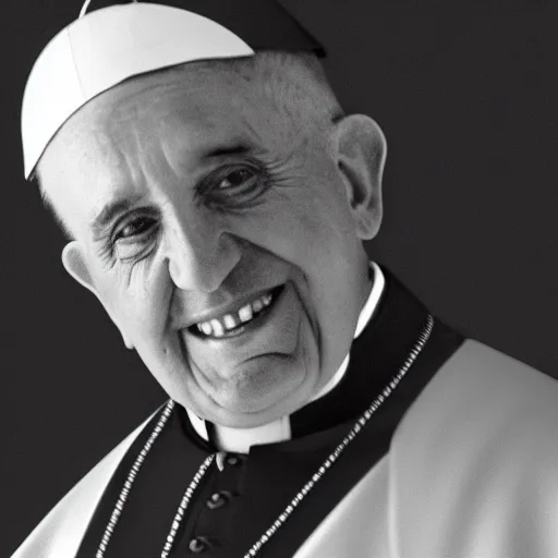 Image similar to black and white photograph of the pope but with a frog head