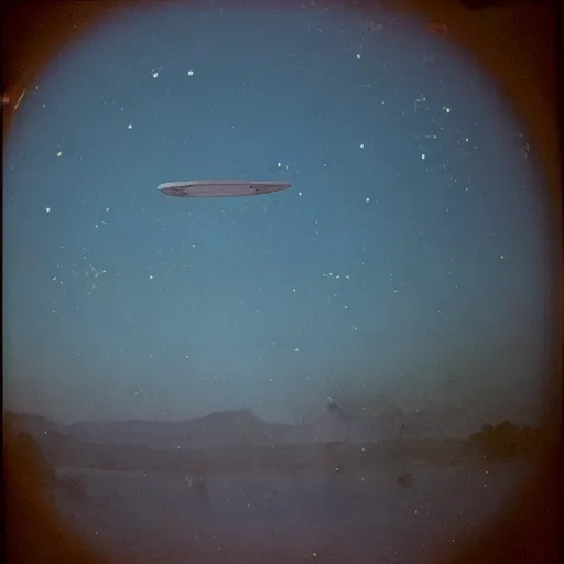 Image similar to Blue light in the sky, flying over rural Vietnam, UFO, orb, blue orb, night, 1969, Polaroid