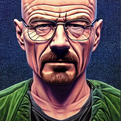 Image similar to portrait of walter white painted by alex grey