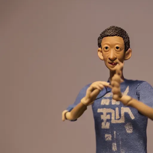 Image similar to product photography of a claymation action figure asian asian!! marc zuckerberg, depth of field, zeiss lens, detailed, centered, by erwin olaf, joop geesink, wes anderson, breathtaking, 8 k resolution, extremely detailed, beautiful, establishing shot, realistic materials, hyperrealistic