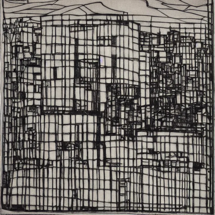 Prompt: a building in a landscape, by margaret macdonald mackintosh