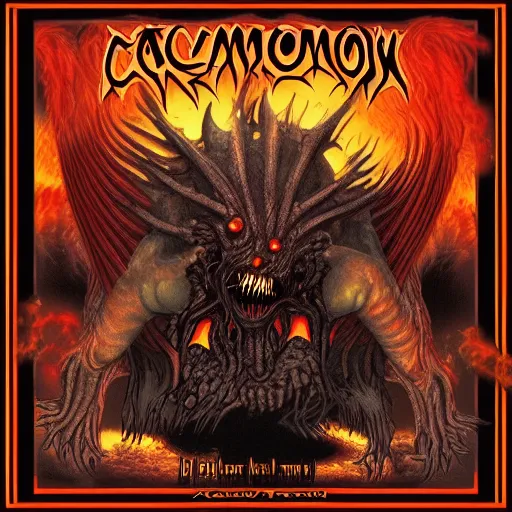 Prompt: Cacodemon death metal cover art