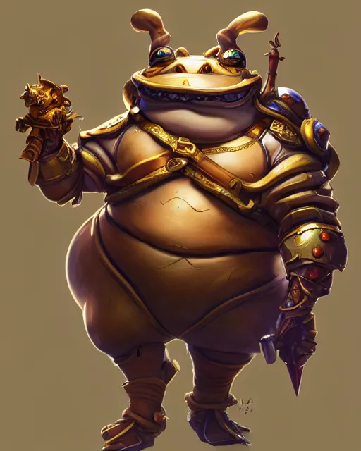 Image similar to a fat whimsical anthropomorphic toad wearing regal ornate armor, battle stand, smooth, intricate, elegant, power aura, digital painting, artstation, concept art, high tech fantasy, sharp focus, illustration, art by james jean and justin gerard, overwatch character