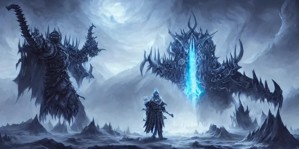 Image similar to the lich king absorbing the souls of living beings around it, concept art, digital illustration, trending on artstation, deviantart, artgerm, epic composition, masterpiece, highly detailed, advanced technique, ambient lighting, wlop, ross draws