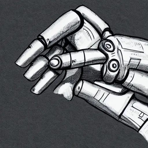 Image similar to a robot hand sketching a robot hand on paper