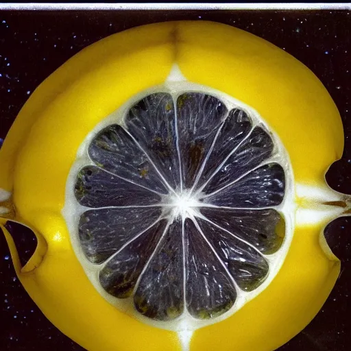 Image similar to cross section lemon as star, photo by hubble