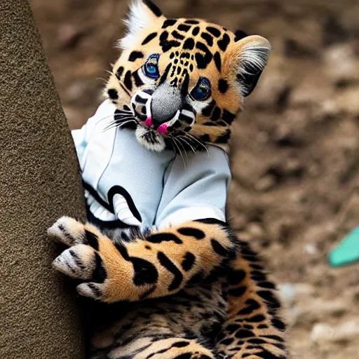 Prompt: cute teenage anthropomorphic clouded leopard wearing a form - fitting space suit