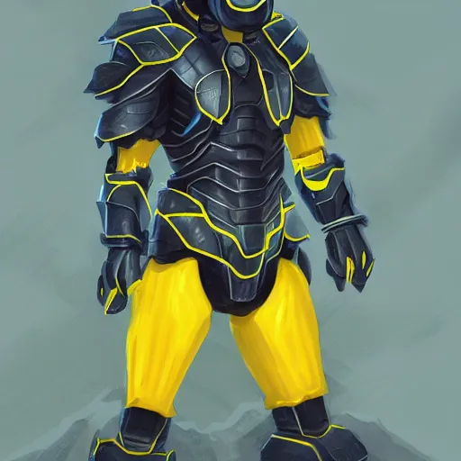 Image similar to A lemon full body portrait wearing dark matter armor standing on a hill, dynamic lighting, photorealistic concept art, stunning visuals, creative, trending on art station, ultra detailed