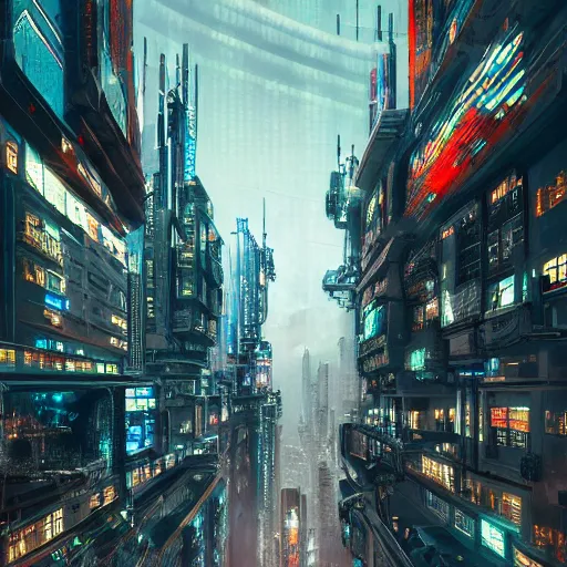 Prompt: hd photo of futuristic cyberpunk city in style of Jeszika Le Vye, highly detailed