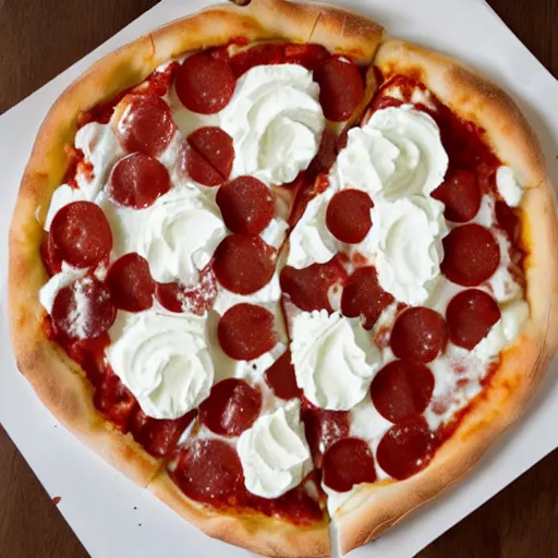 Prompt: whipped cream pizza !n 9