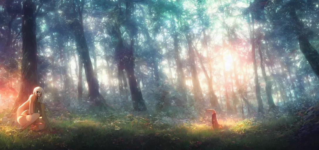 Prompt: anime forest, magical, mythical, ethereal, hyper realistic, straight lines 8k hdr pixiv dslr photo by Makoto Shinkai ilya kuvshinov and Wojtek Fus, digital art, concept art,