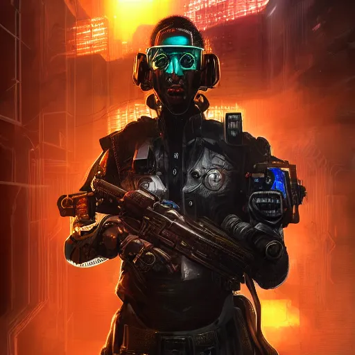 Image similar to portrait of a soldier in an a cyberpunk army, cyberpunk setting, futuristic, highly detailed, intricate lighting, digital painting, sharp focus, illustration, trending on artstation.