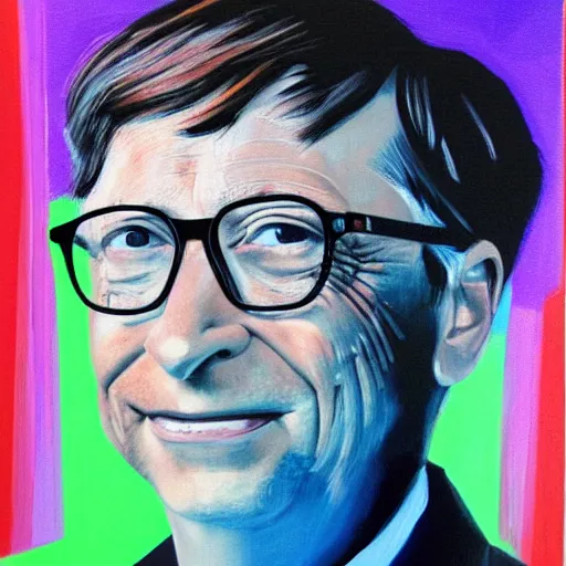 Image similar to portrait of bill gates in the style of Hashim Akib acrylic on canvas colourful strokes