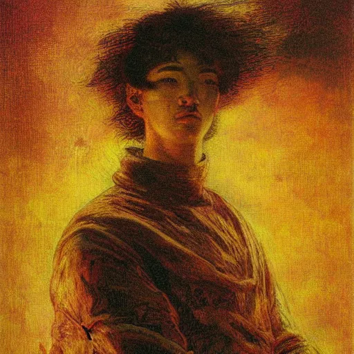 Image similar to A vedalken engineer, by Noriyoshi Ohrai, George Frederic Watts, Opticalfiber, Bird's Eye, Vaporwave, 1960s, New Realism