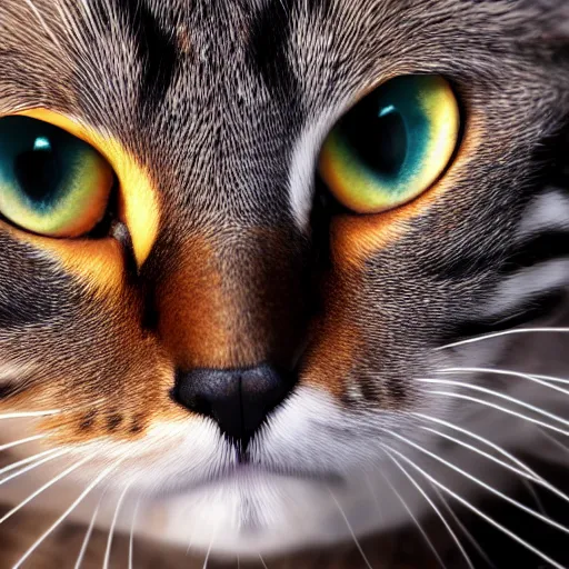 Prompt: “photorealistic hd 8k american shorthair cat with two different colored eyes”