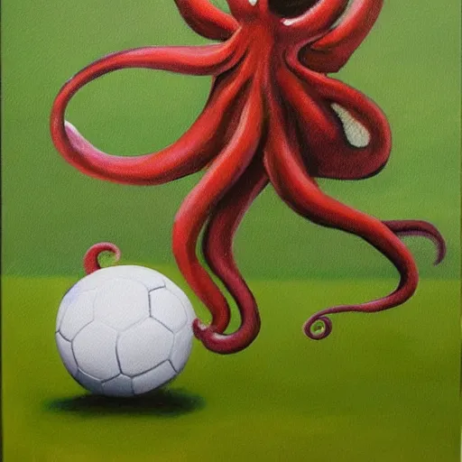 Image similar to photo - realistic painting of octopus plying soccer