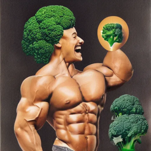 Prompt: a bodybuilder with a broccoli head in Rococo art