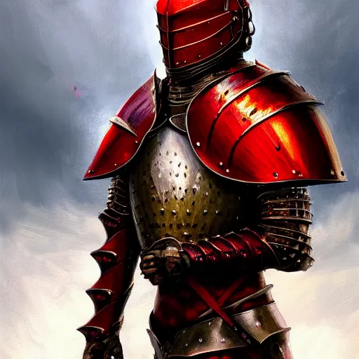 Image similar to beautiful oil portrait painting of red draconic - plate alwyte armor, medieval armor, knight, natural light, outside. artstation, concept art, smooth, sharp focus, illustration, by bartek fedyczak, erak note, tooth wu, neil richards, kan liu, siwoo kim, jisu choe