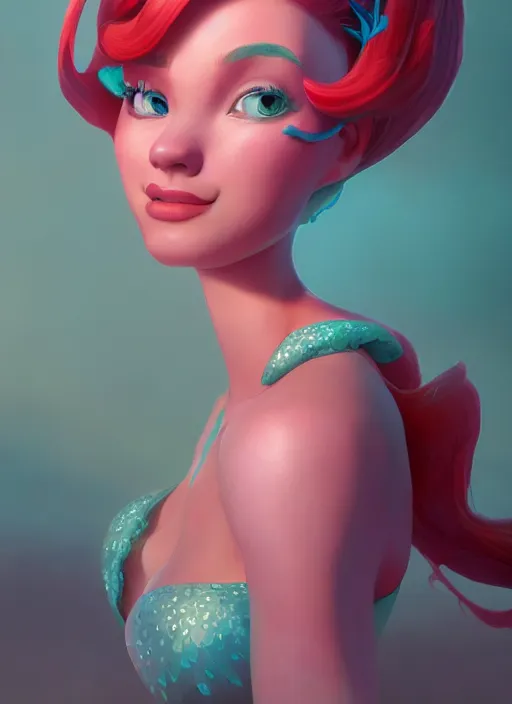 Image similar to princess ariel, hyper - detailed matte digital painting, concept art, official fan art, fantastically pastel colors, by jesper elsing and lois van baarle and ilya kuvshinov and ian spriggs, cinematic lighting, studio quality, unreal engine 5 and octane render, smooth render, behance hd, trending on artstation hq