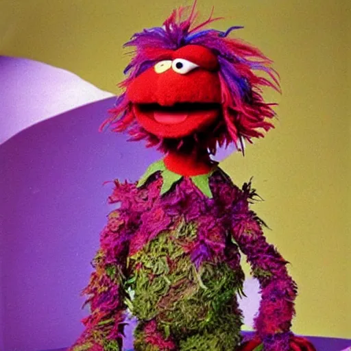 Image similar to “ a still of weed monster muppet from a violent muppet show from 1 9 8 0 ”