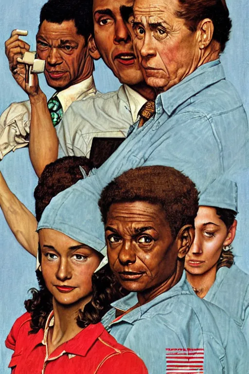 Prompt: Jackie Brown painted by Norman Rockwell
