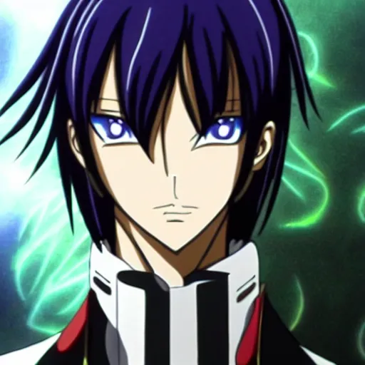 Prompt: eccentric Lelouch Lamperouge, mysterious man, Mappa studio, color correction, beautiful eyes, anime Code Geass