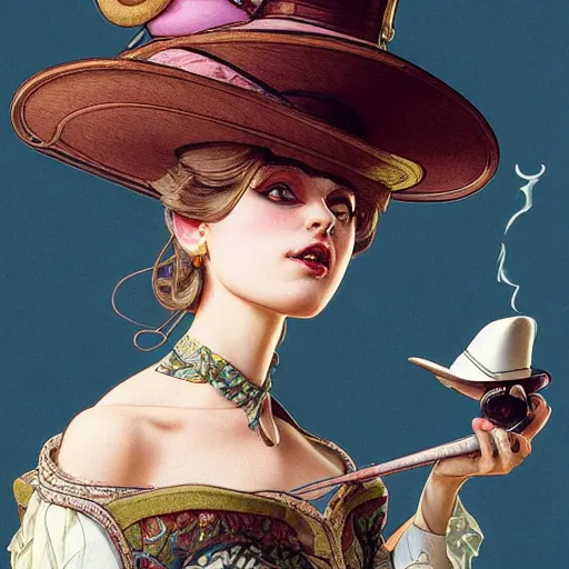 Image similar to close portrait of a fancy toad ( animal ) with a top hat, smoking a pipe, vaporwave, bedroom, highly detailed, digital painting, artstation, concept art, smooth, sharp focus, illustration, art by artgerm and greg rutkowski and alphonse mucha