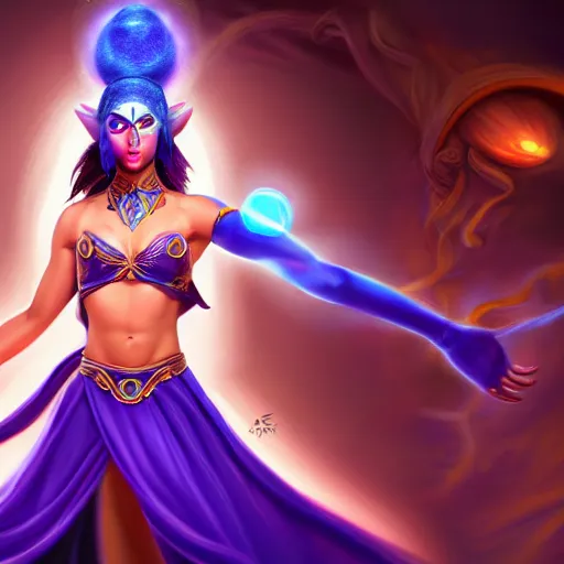 Prompt: all powerful genie, ecstatic, infinite power, manic, perfect eyes, full body shot, magical being, magic, portrait, noble, transformation, vivid colors, elegant, concept art, sharp focus, digital art, Hyper-realistic, 4K, Unreal Engine, Highly Detailed, HD, Dramatic Lighting by Brom, trending on Artstation