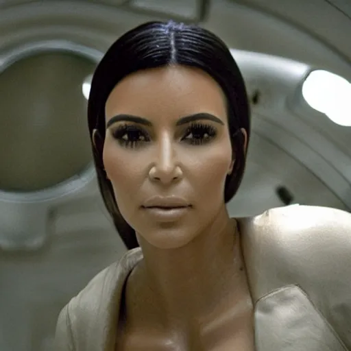 Prompt: film still of Kim Kardashian in the movie Alien.