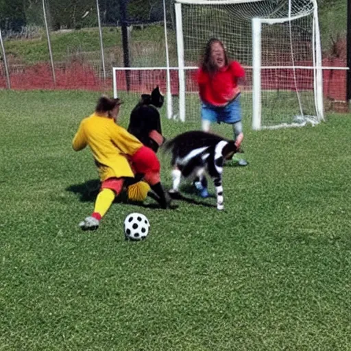 Prompt: kittens attack players during soccer game
