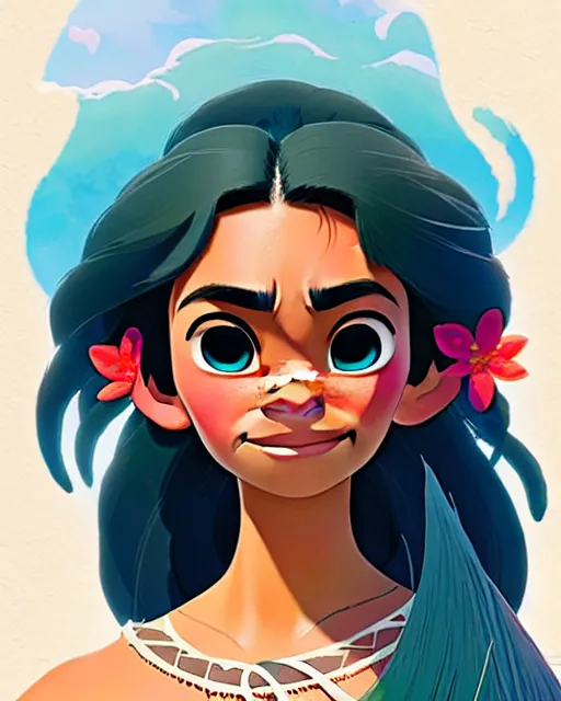 Prompt: moana, detailed perfect face, exquisite details, fire magic, mid view, design on a white background, by studio muti, greg rutkowski makoto shinkai takashi takeuchi studio ghibli