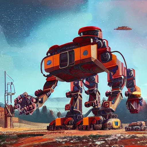 Image similar to giant quadrupedal mining robot, four legs, highly detailed body, industrial robot, photorealistic camera shot, in the style of simon stalenhag