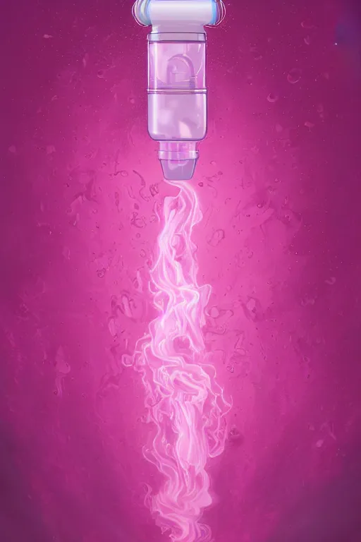 Prompt: Pink Vapor Inhalation Machine Conected to a Vat of Pink Liquid by a Tube, fantasy, magic, ultra detailed, digital art, trending on artstation, illustration