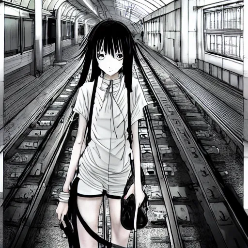 Image similar to Anime Summer girl on train station by Tsutomu Nihei