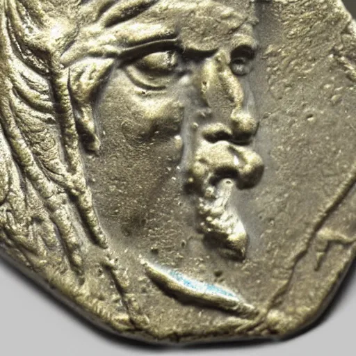 Prompt: ancient roman coin with a profile of snoop dogg