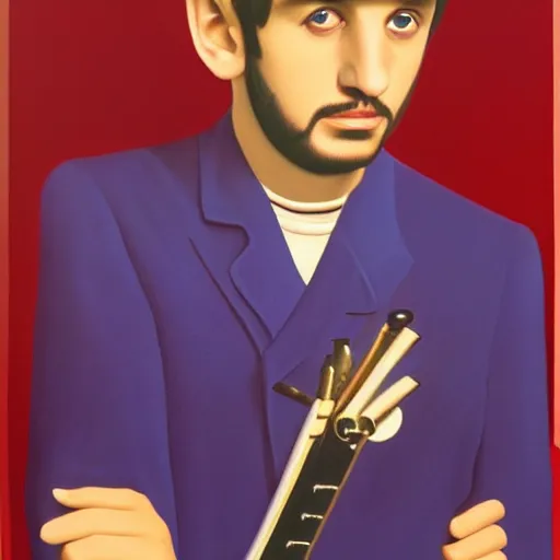 Prompt: painting of a young ringo starr by rene magritte, hd, 4 k, detailed, award winning