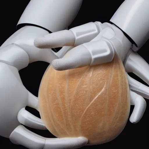 Prompt: photo of a soft robot with translucent skin and human organs making sourdough