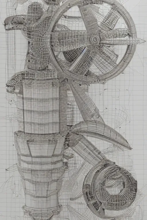 Image similar to A concept of a detailed and intricate design of a mechanical deconstructor 3d design, great finesse organic hyper detailed, engineering blueprints, technical drawings, calculus, stained paper