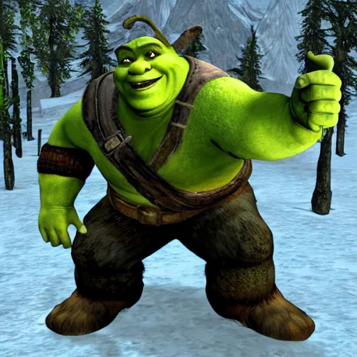 Image similar to shrek as the main character of skyrim