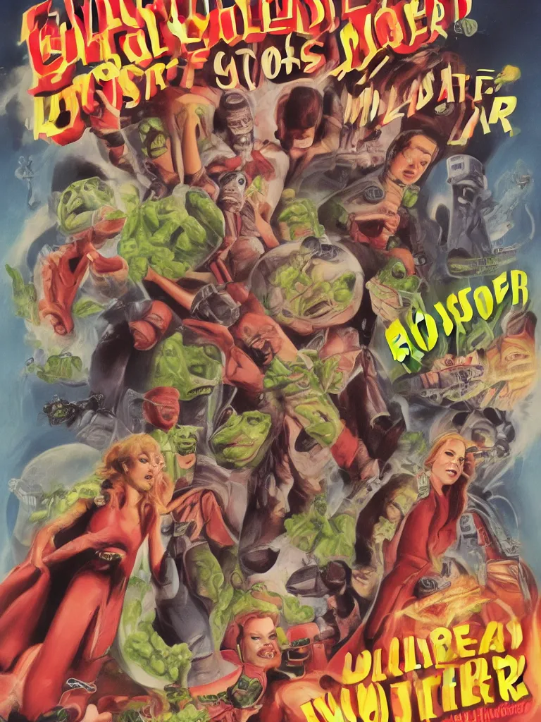 Prompt: Hollywood sci-fi movie poster for salad monsters from outer space!