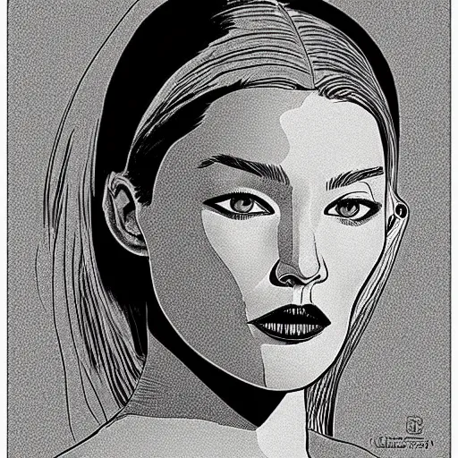 Image similar to “ gigi hadid retro minimalist portrait by jean giraud, moebius starwatcher comic, 8 k ”