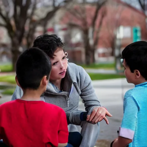 Image similar to a 4K photograph, cinematic lighting, award winning photo of a kid explaining to his mom why socialism is a good thing, socialist style photo