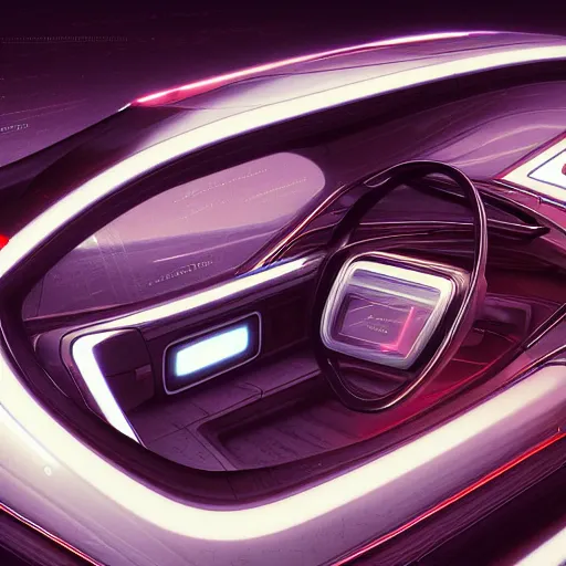 Image similar to detailed intricate digital illustration by greg rutkowski and artgerm and wlop and sanford robinson gifford ; 1 9 9 4 concept car electric vehicle, sharp, smooth, closeup view ; bright, glowing, vintage headlights and 1 9 9 0 s design ; sharp focus, depth of field, front angle shot, head on
