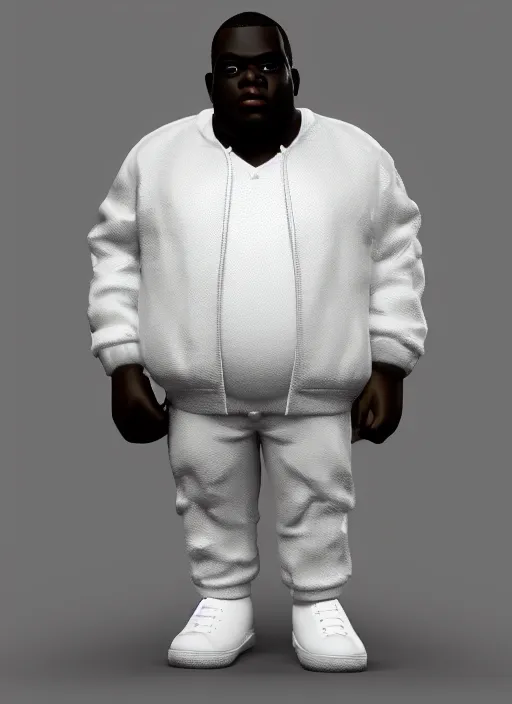 Image similar to full body 3 d render of notorious big as a funko pop, studio lighting, white background, blender, trending on artstation, 8 k, highly detailed