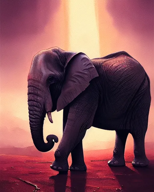 Prompt: elephant in africa painted in watercolor volumetric lighting, back lighting, rimlight, dramatic lighting, digital painting, highly detailed, artstation, sharp focus, illustration, Artgerm, Jean-Léon Gérôme , ruan jia