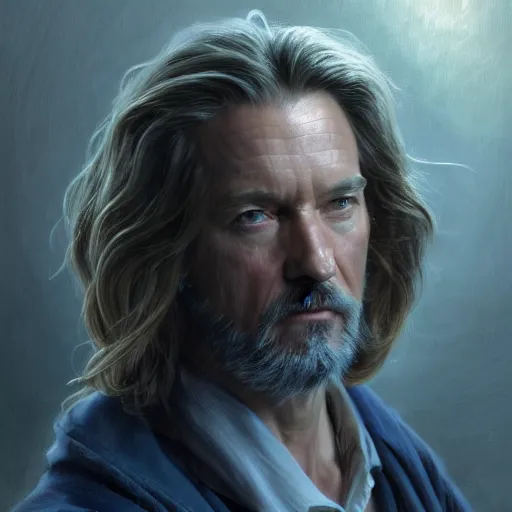 Image similar to John Locke with beautiful flowing long hair, detailed, centered, digital painting, artstation, concept art, donato giancola, Joseph Christian Leyendecker, WLOP, Boris Vallejo, Breathtaking, 8k resolution, extremely detailed, beautiful, establishing shot, artistic, hyperrealistic, beautiful face, octane render, cinematic lighting, dramatic lighting, masterpiece