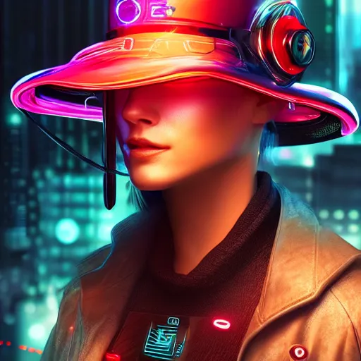 Image similar to a hat from the future, cyberpunk, highly detailed, epic lighting, hyper photorealism, 8 k