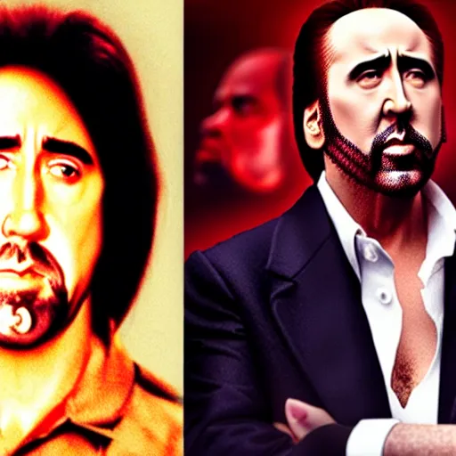Image similar to nicolas cage fighting against osho