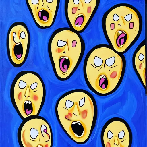 Image similar to entire canvas of painting is covered in screaming faces