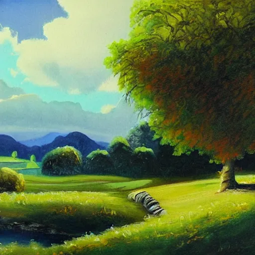 Prompt: landscape painting of the shire, bag - end, painting by bob ross